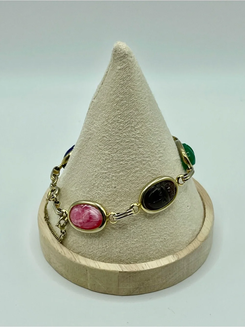 Multi-Color Scarab Link Bracelet - Gold Tone Accent Acrylic Plastic